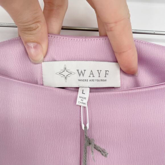 WAYF Women's Large Wide Leg Satin Trousers Pants Lavender Purple Stretch New - Picture 2 of 8